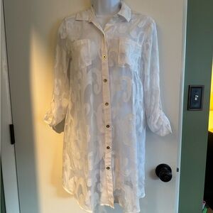 Lilly Pulitzer Sheer White Button-Down Swim cover up.